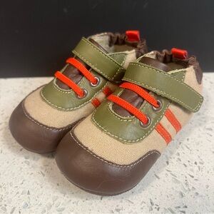 ROBEEZ Baby Walker Shoes | Olive Green Brown Orange Stripes | Sz 5 Toddler